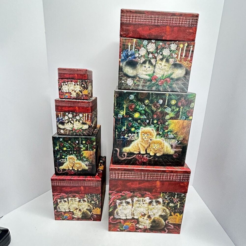 Bob's Boxes Christmas Cats Complete Nesting Set of 7  Storage Boxes Lang Folkart